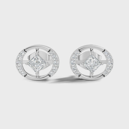 Princess Cut Lab Grown Diamond Round Halo Stud Earring