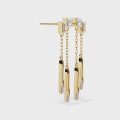 Baguette And Princess Cut Diamond Elegant Classic 10K Solid Yellow Gold Chain Drop Earring Gift For Women's