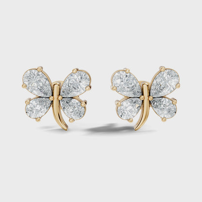 Pear Cut Lab Grown Diamond Butterfly Stud Earring