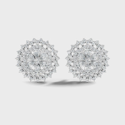 2.29 Ct Round and Pear Cut Lab Grown Diamond Halo Floral Stud Earring