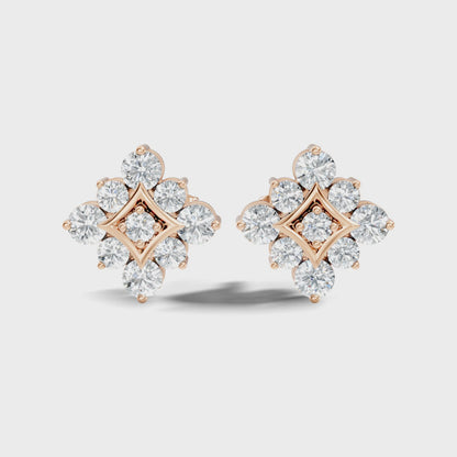Round Cut Lab Grown Diamond Cluster Halo Stud Earring