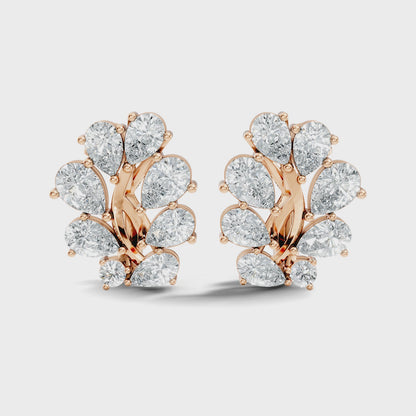 Pear Cut Lab Grown Diamond 14k Rose Gold Cluster Stud Earring