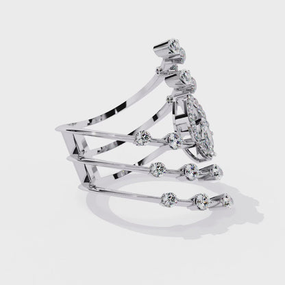 14k Solid Gold 1.18Ct Pear, Marquise and Round Cut Diamond Minimalist Stunning Perfect Engagement Ring