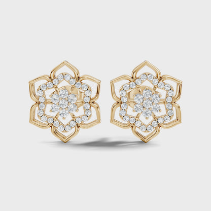 18k Solid Gold Natural & Lab Grown Round Shape Diamond New Classic Elegance Diamond Earrings For Women