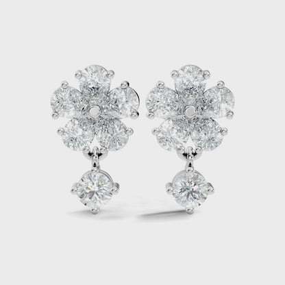 Lab Grown Pear Cut Floral Shape Round Diamond Drop Earring