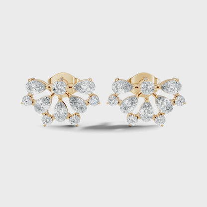 Pear And Round Cut Lab Grown Diamond Geometric Stud Earring