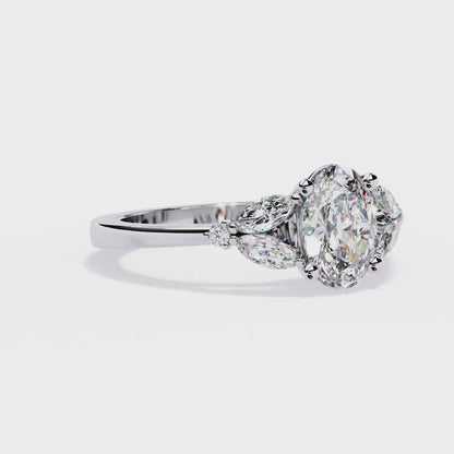 1.37Ct Oval, Marquise and Round Cut Lab Grown Triple Diamond Art Deco Delicate Vintage Stackable Ring