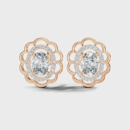 Oval and Round Shape Lab Grown Diamonds, Very Attractive And Shiny Diamond Earrings For Wedding Gift