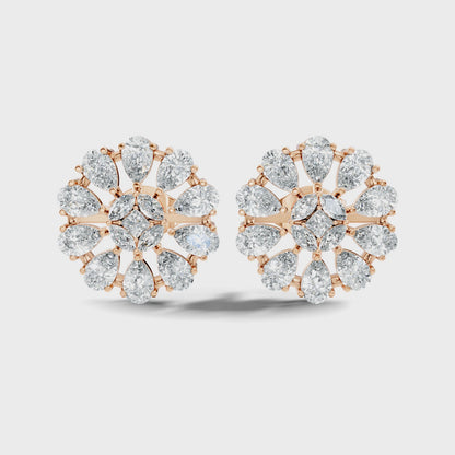 Round Cut Oval shaped Lab Grown Diamond Floral Stud Earring