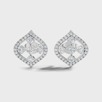 Round Cut Lab Grown Diamond Geometric Halo Stud Earring