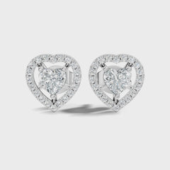 Heart Shape Lab Grown Diamond Prong Set Halo Stud Earring