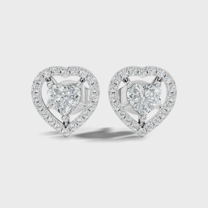 Heart Shape Lab Grown Diamond Prong Set Halo Stud Earring
