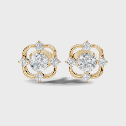 Elegant 14K Yellow Gold Round Cut Labgrown Diamond Stud Earrings For Weddings