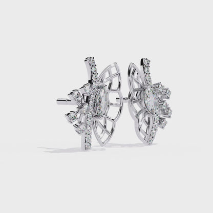 Round Cut Lab Grown & Natural Diamond Butterfly Shape Delicate Cluster Handmade Statement Stud Earring