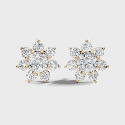 Round Lab Grown diamond Push Back Cluster Set Stud Earring