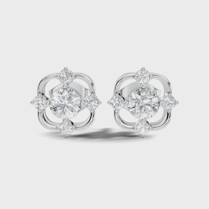 Round Cut Lab Grown Diamond Floral Cluster Square Stud Earring