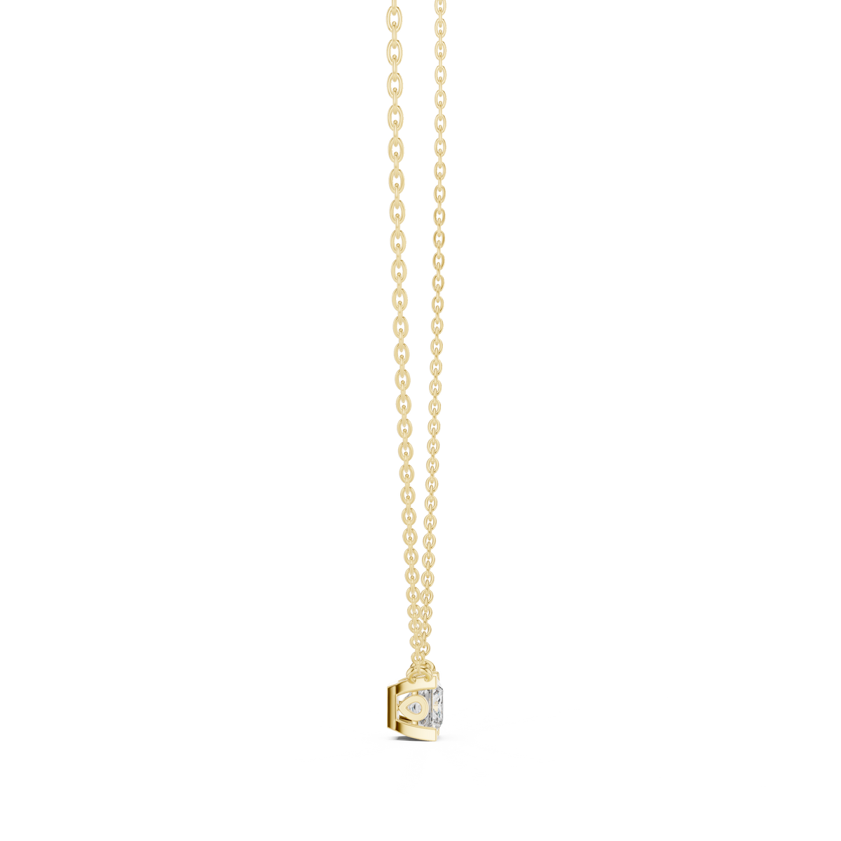 Princess Shape Diamond Pendant with Four Prong Setting Side Angle View