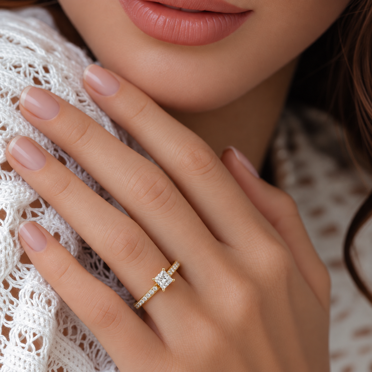 Lilly Cut Diamond Yellow Gold Side Round Diamond Ring