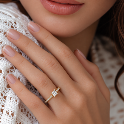 Lilly Cut Diamond Yellow Gold Side Round Diamond Ring