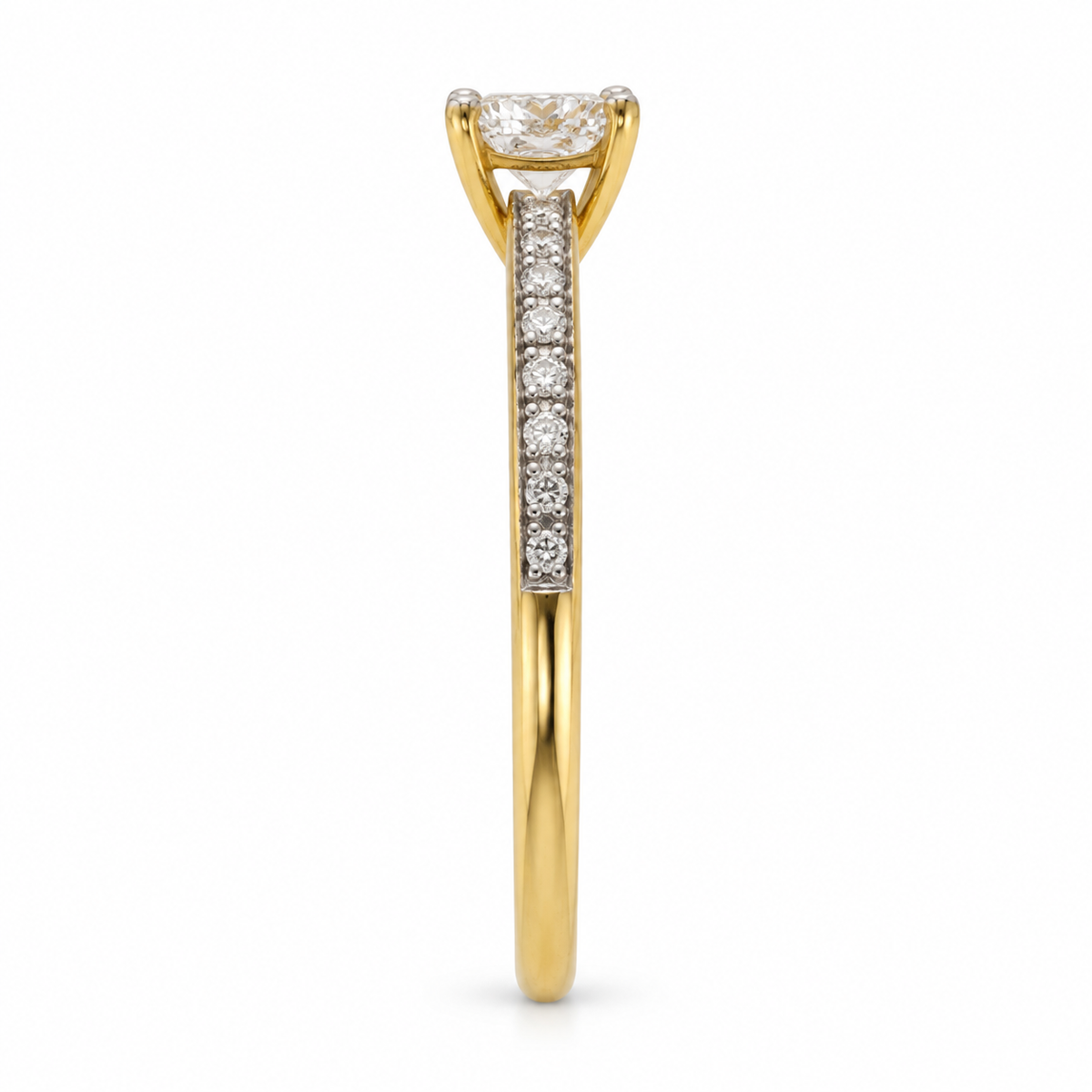 Lilly Cut Diamond Yellow Gold Side Round Diamond Ring