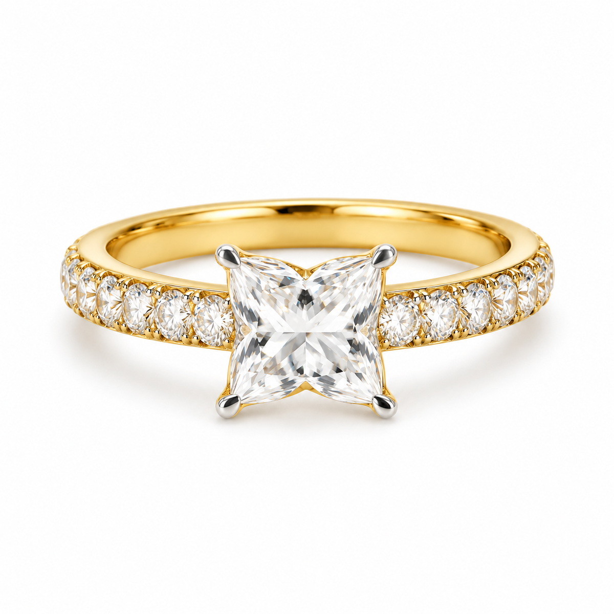 Lilly Cut Diamond Yellow Gold Side Round Diamond Ring