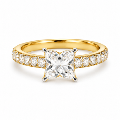Lilly Cut Diamond Yellow Gold Side Round Diamond Ring