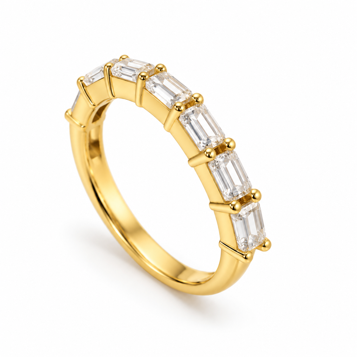 Emerald Cut Lab Grown Diamond Half Eternity Yellow Gold Band