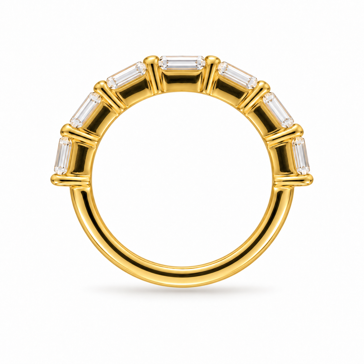 Emerald Cut Lab Grown Diamond Half Eternity Yellow Gold Band