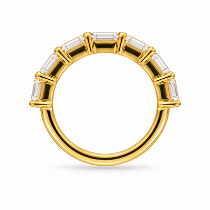 Emerald Cut Lab Grown Diamond Half Eternity Yellow Gold Band