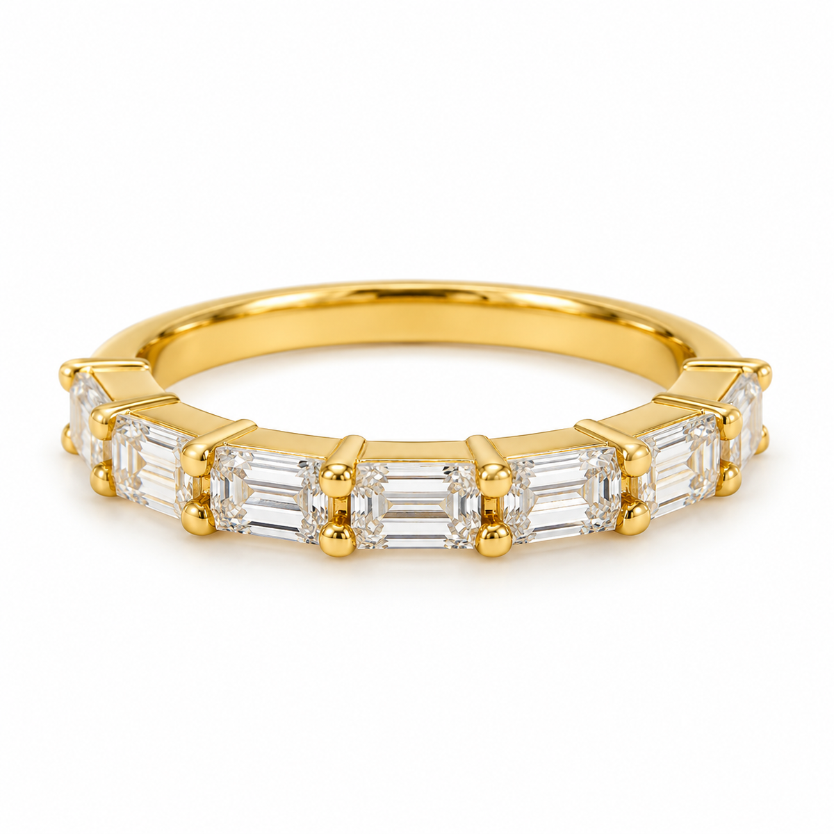 Emerald Cut Lab Grown Diamond Half Eternity Yellow Gold Band