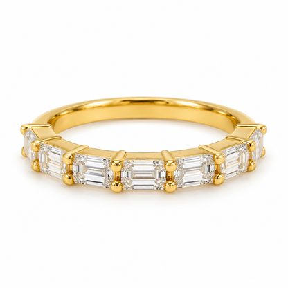 Emerald Cut Lab Grown Diamond Half Eternity Yellow Gold Band