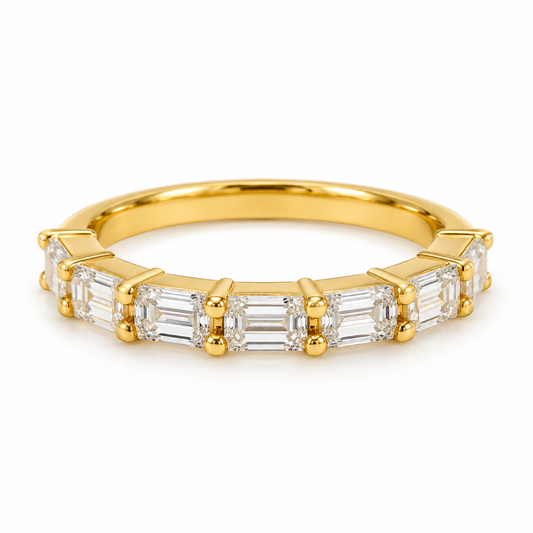 Emerald Cut Lab Grown Diamond Half Eternity Yellow Gold Band