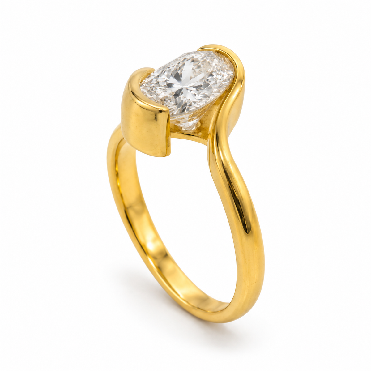 Oval Cut Lab Grown Diamond Solitaire Ring in 14k Yellow Gold