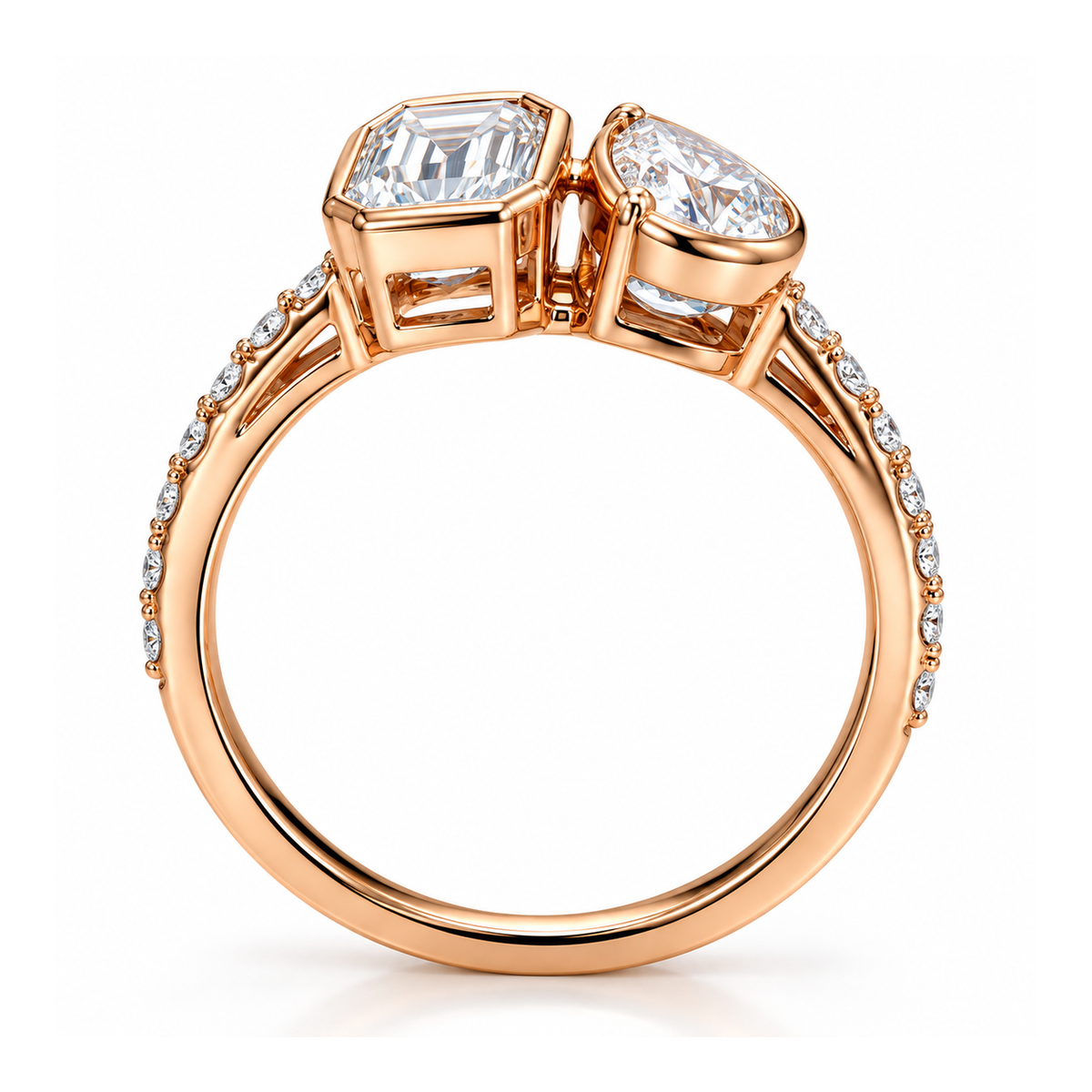 Pear & Emerald Cut Lab Grown Diamond Rose Gold Ring