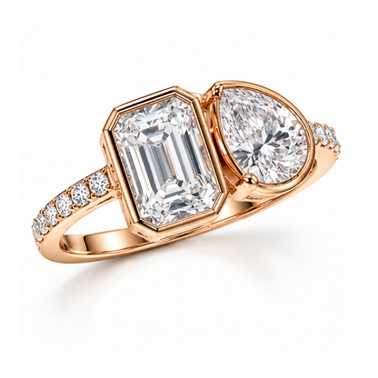 Pear & Emerald Cut Lab Grown Diamond Rose Gold Ring