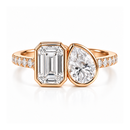 Pear & Emerald Cut Lab Grown Diamond Rose Gold Ring