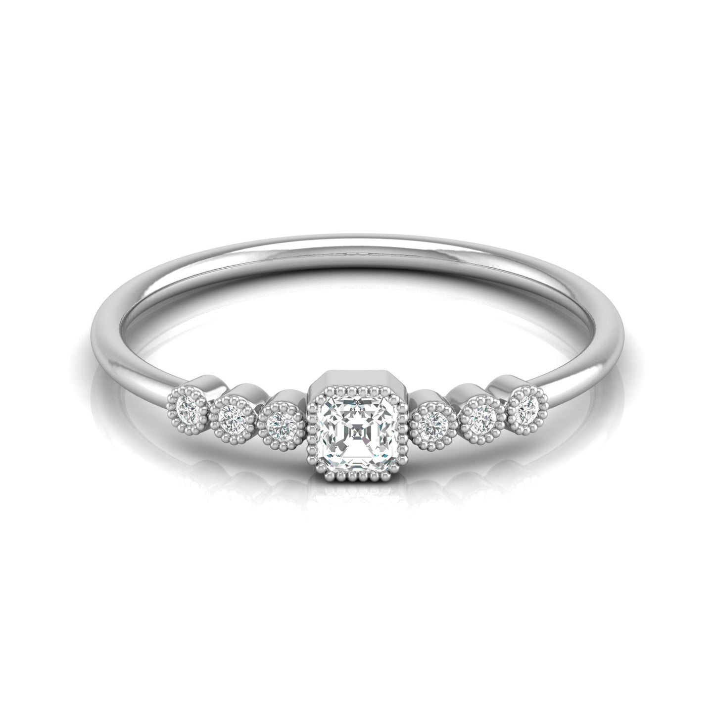 Asscher And Round Diamond Minimalist Ring 14K Solid Gold Dainty Engagement Ring For Her