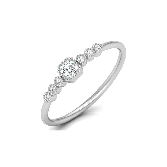 Asscher And Round Diamond Minimalist Ring 14K Solid Gold Dainty Engagement Ring For Her