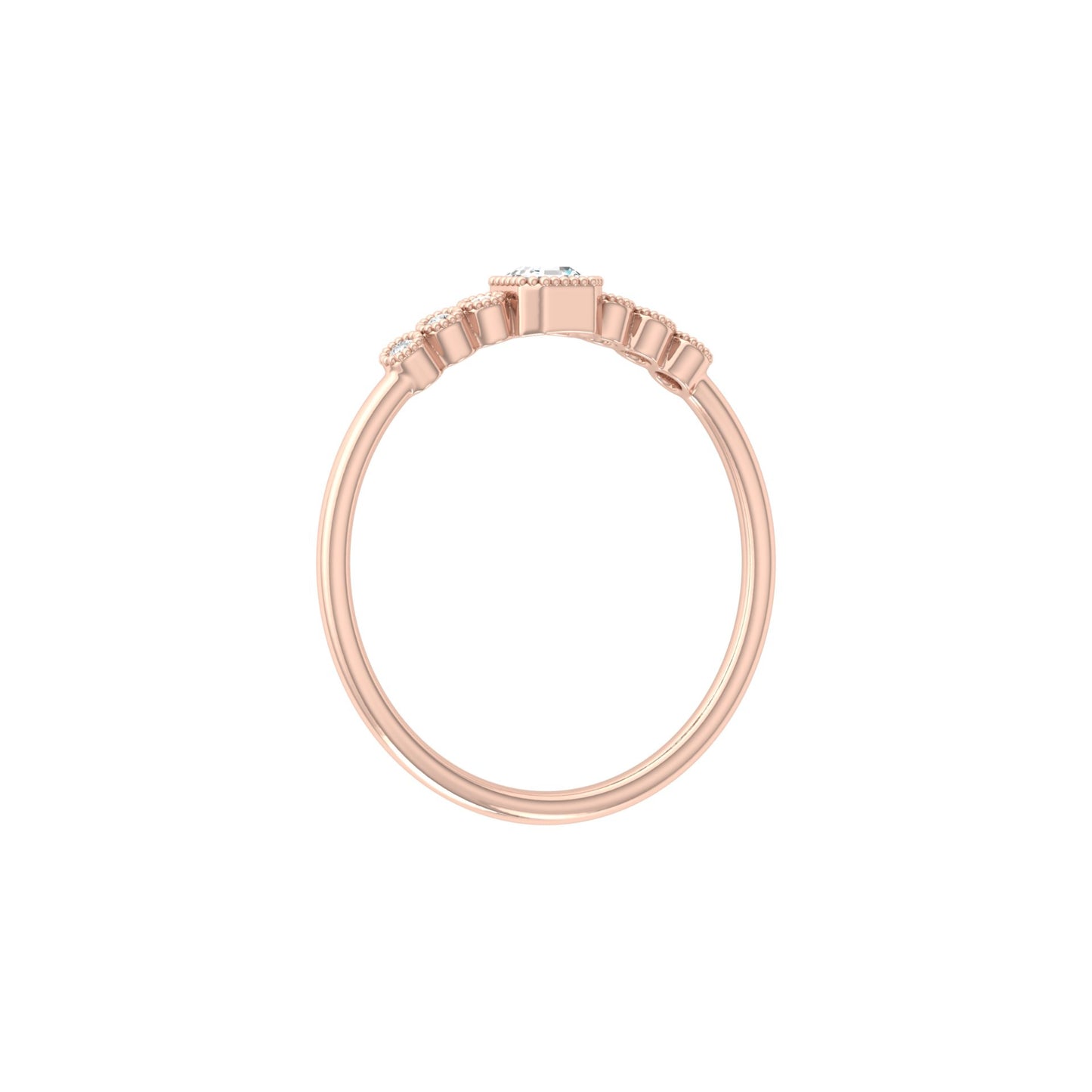 Asscher And Round Diamond Minimalist Ring 14K Solid Gold Dainty Engagement Ring For Her