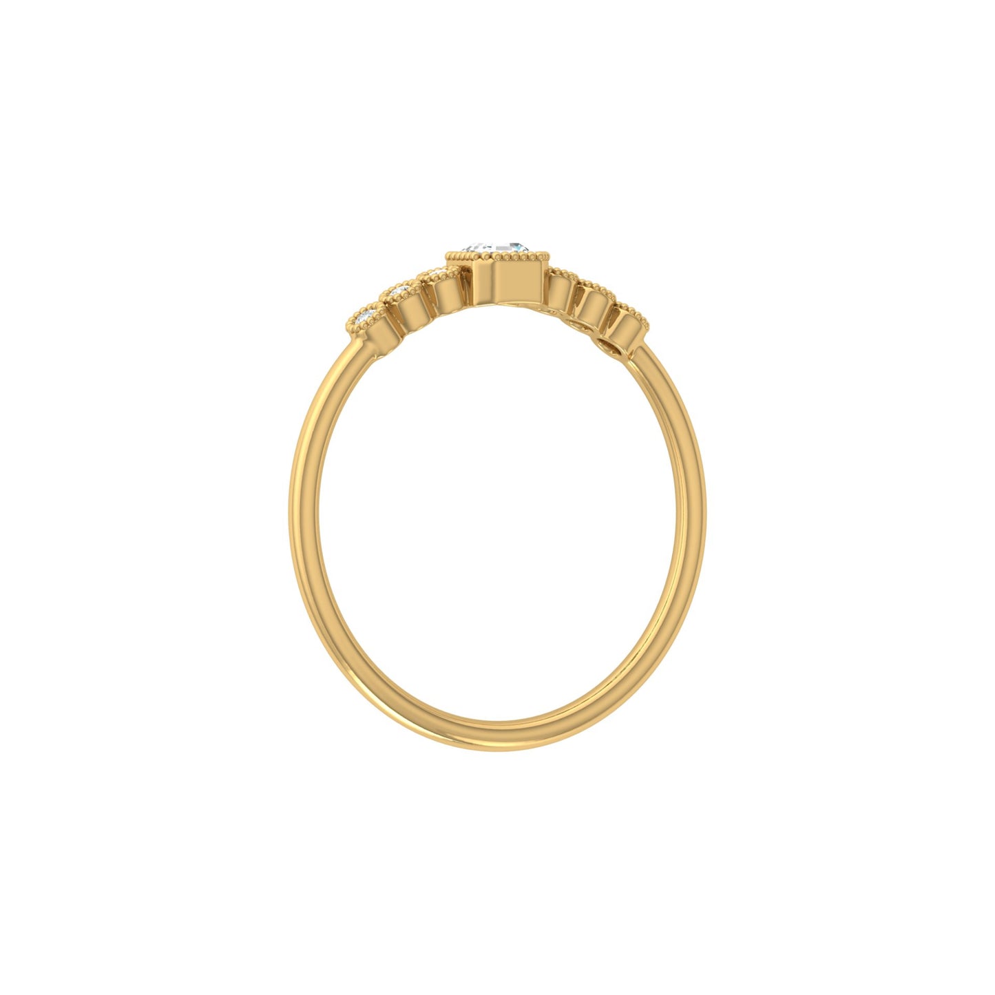 Asscher And Round Diamond Minimalist Ring 14K Solid Gold Dainty Engagement Ring For Her
