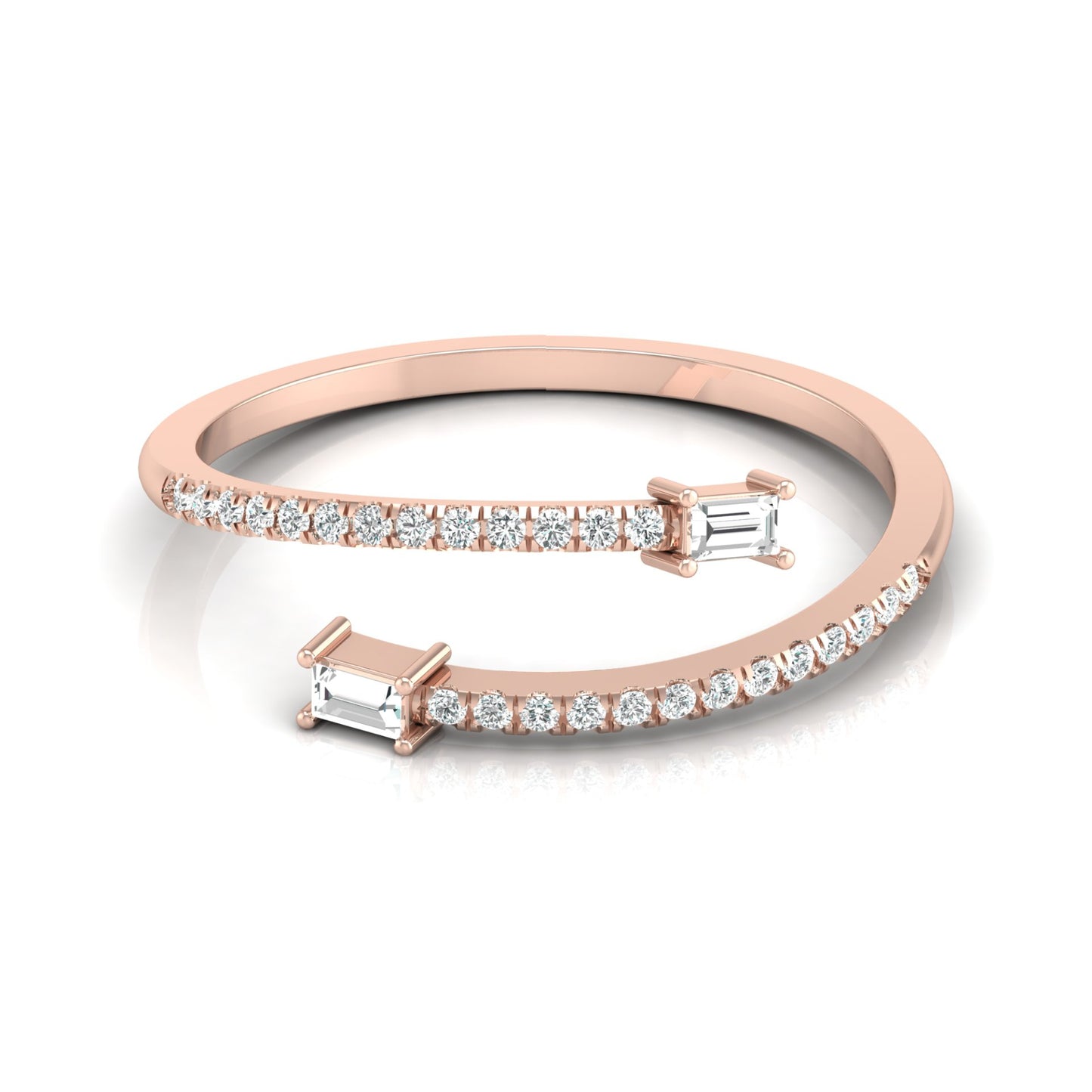 0.18 CT Baguette And Round Cut Open Cuff Engagement Ring For Women's