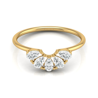 14K Solid Gold Hands Curved Diamond Band Ring Pear Marquise Round Diamond Ring