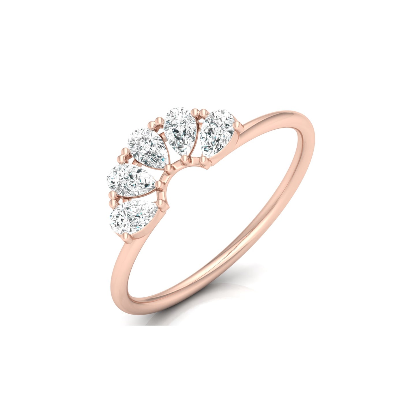 14K Solid Gold Hands Curved Diamond Band Ring Pear Marquise Round Diamond Ring