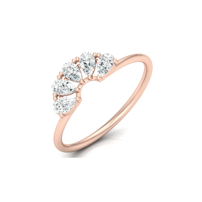 14K Solid Gold Hands Curved Diamond Band Ring Pear Marquise Round Diamond Ring