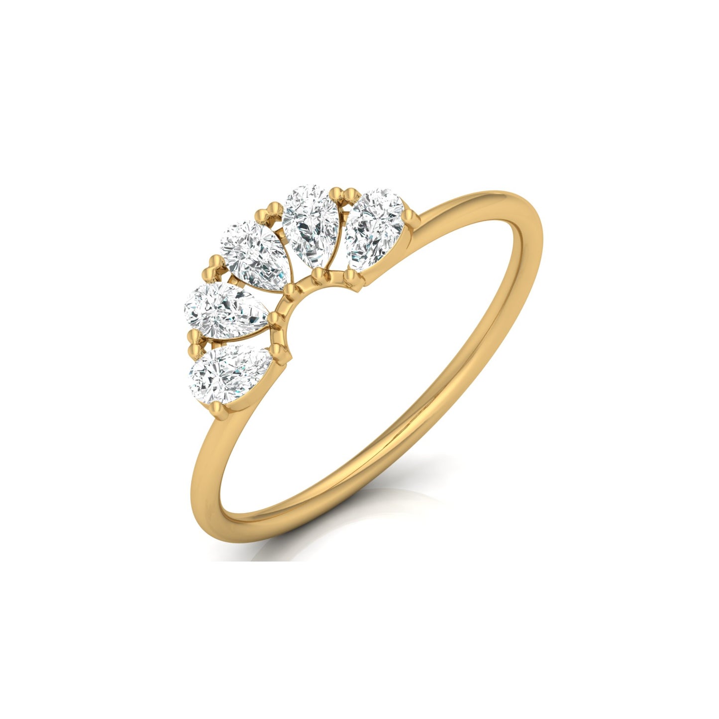 14K Solid Gold Hands Curved Diamond Band Ring Pear Marquise Round Diamond Ring