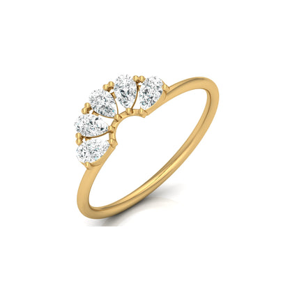 14K Solid Gold Hands Curved Diamond Band Ring Pear Marquise Round Diamond Ring