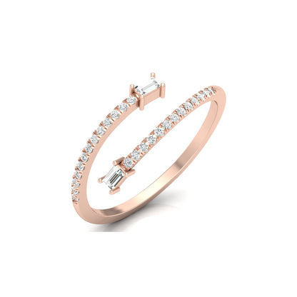 0.18 CT Baguette And Round Cut Open Cuff Engagement Ring For Women's