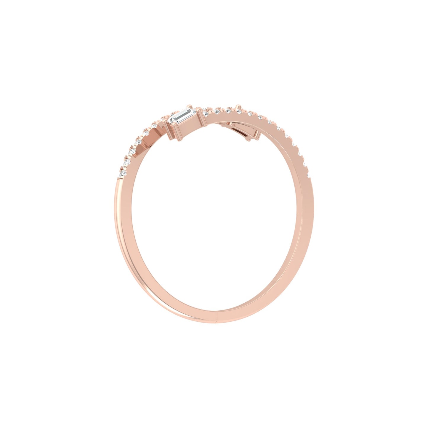 0.18 CT Baguette And Round Cut Open Cuff Engagement Ring For Women's