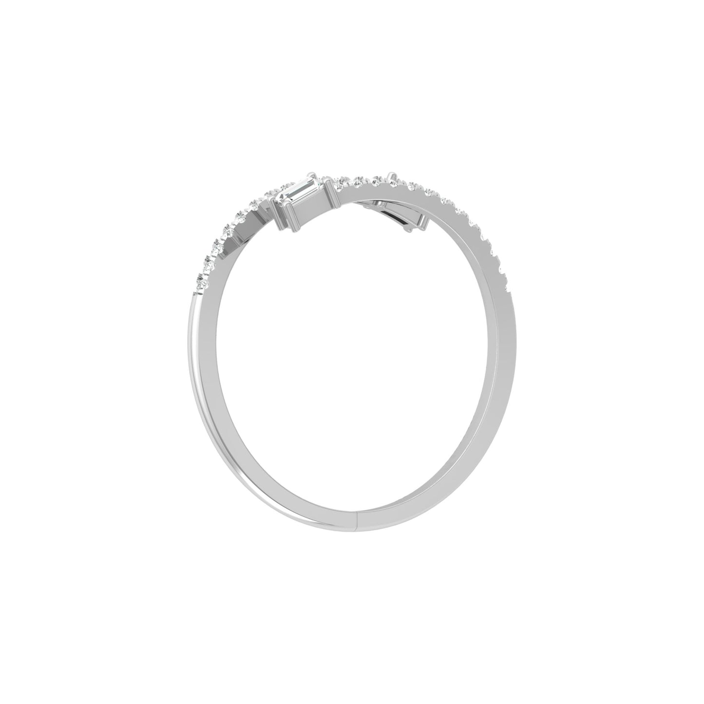 0.18 CT Baguette And Round Cut Open Cuff Engagement Ring For Women's