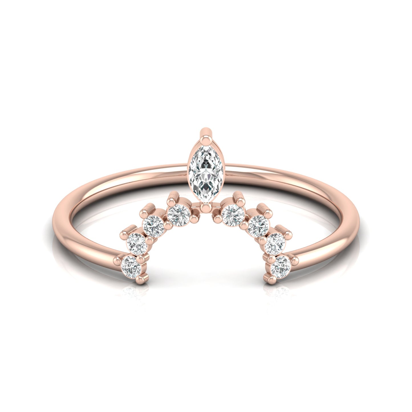 Marquise and Round Diamond Tiara Crown Ring In 14KT Gold Elegant Stacking Or Wedding Band for Women's